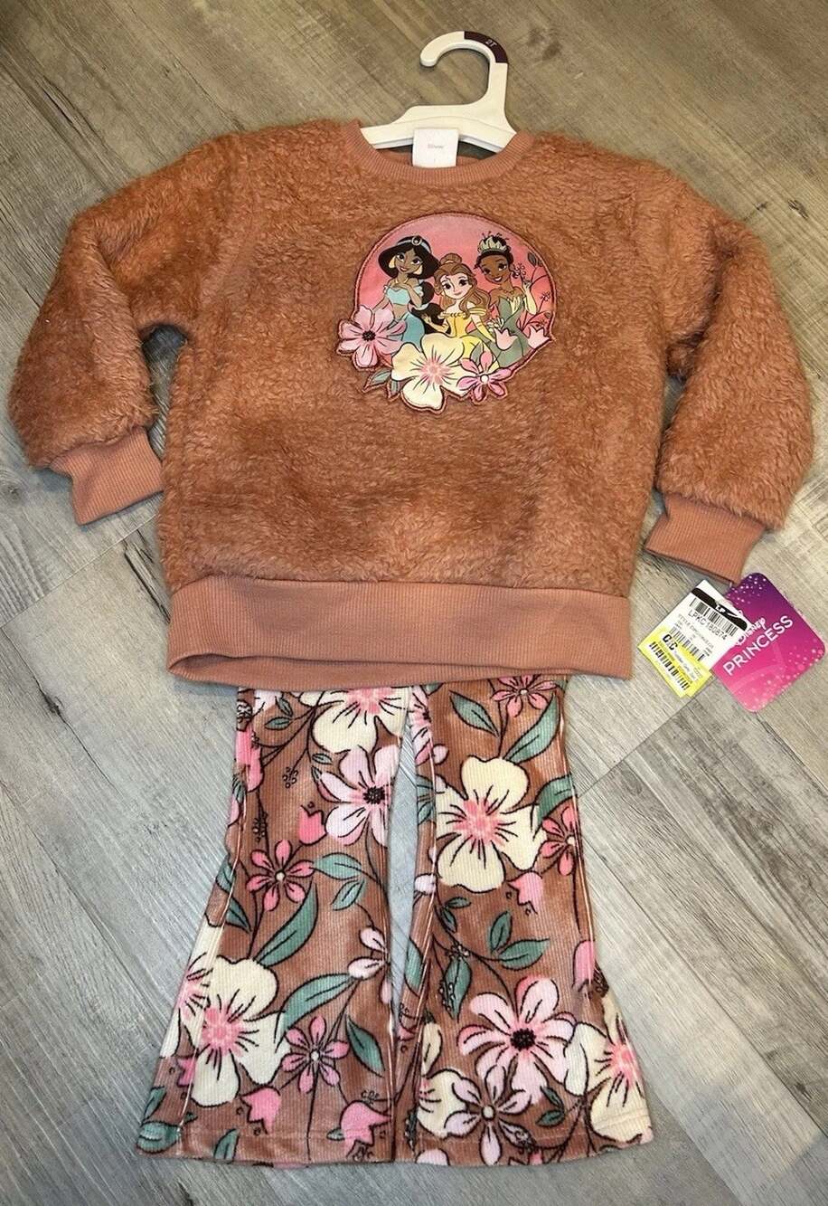 Disney Princess 2-Piece Outfit Set Jasmine Belle Floral Sweatshirt Pants 2T